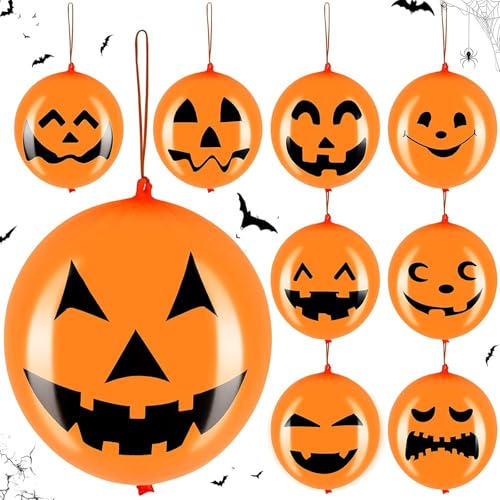 Mavouri 18 Stück Riesen Halloween Kürbis Punch Luftballons, XXL Luftballon Halloween Kürbis, 18 Zoll/45 cm Kürbisse Perforierte Ballons mit Elastischen Band, Halloweens Deko Ballon für Halloweenparty von Mavouri