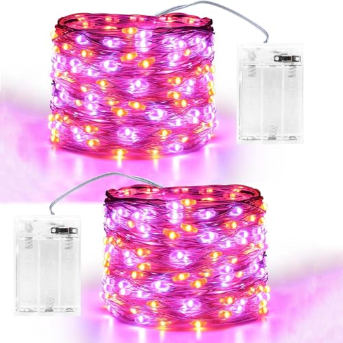 Mavouri 2 Stück Halloween Lichterkette Batterie Lila Orange, 10M 100 LED Lichterkette Innen Kupferdraht Fairy Lights, Halloween Lichterketten Batteriebetrieben für Fenster, Tür & Wanddeko, Horror Deko von Mavouri