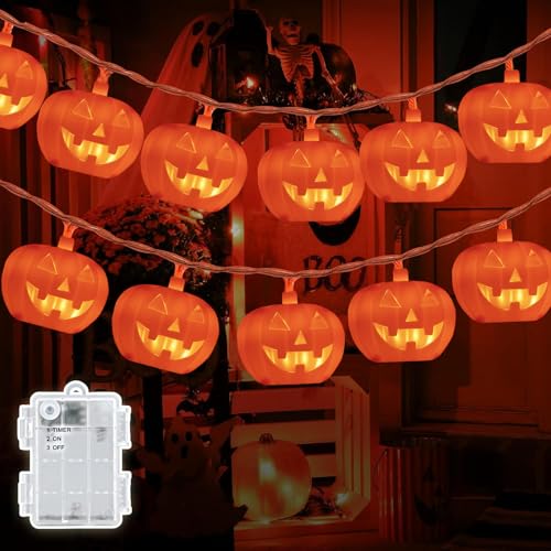 Mavouri Halloween Lichterkette Kürbis Deko 8 Modi, 3M 30LED Kürbis Lichterkette Batterie, Halloween Deko Innen Outdoor Wasserdicht Kürbisse Lichterketten für Halloweenparty, Fenster, Tür & Wanddeko von Mavouri