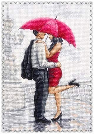 Kreuzstich-Set "Kiss in The Rain 110 x 164 cm, Baumwolle, klein gezählt, 20 x 29 cm von Max Stitch Design