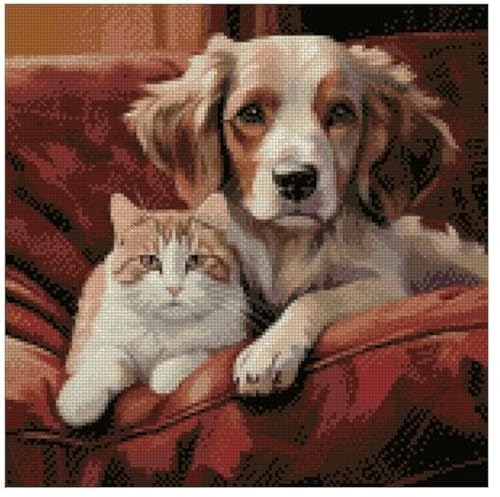 Kreuzstich-Set, Motiv "Pal on Sofa", 14-teilig, 150 x 150 Stiche, 26 x 26 cm, Katzen und Hunde von max stitch design