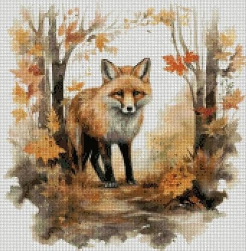 Kreuzstich-Set Fuchs im Herbst, 14-fädig, 100 % Baumwolle, 160 x 160 Stiche, 29 x 29 cm breit, Tiermotiv in breiter Wanddekoration, Kreuzstich-Set von max stitch design