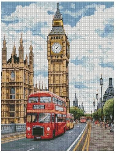 Kreuzstich-Set, Motiv: London im Frühling, Landschaft, 14 Zählmuster, blanko, Aida-Stoff, 200 x 250 Stiche, 36 x 44 cm, Baumwoll-Kreuzstich-Set von Max Stitch