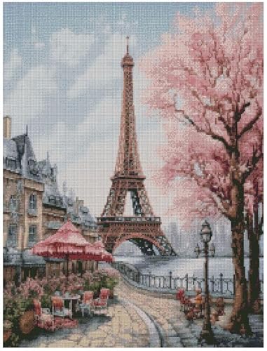 Kreuzstich-Set, Motiv: Paris im Frühling, 14 Zählmuster, Aida-Stoff, 200 x 250 Stiche, 26 x 44 cm, Baumwolle, Kreuzstich-Sets von Max Stitch