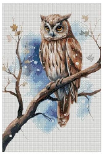 Kreuzstich-Set, Stickbilder Kreuzstich, Stickpackung, Motiv: Eule im Schnee, Baumwolle, 150 x 200 Stiche, 26 x 36 cm, ägyptischer Baumwollfaden, 14-fädig von Max Stitch
