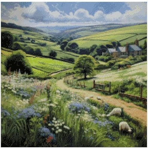 Kreuzstich-Set "Offield Landschaft", 100 % Baumwolle, 14 Zählmuster, blanko, Aida-Stoff, 200 x 200 Stiche, 36 x 36 cm, Kreuzstich-Set aus Baumwolle Kreuzstich-Set "Offield Landschaft", 100 % Baumwolle, 14 Zählmuster, blanko, Aida-Stoff, 200 x 200 Stiche, 36 x 36 cm, Kreuzstich-Set aus Baumwolle von Max Stitch