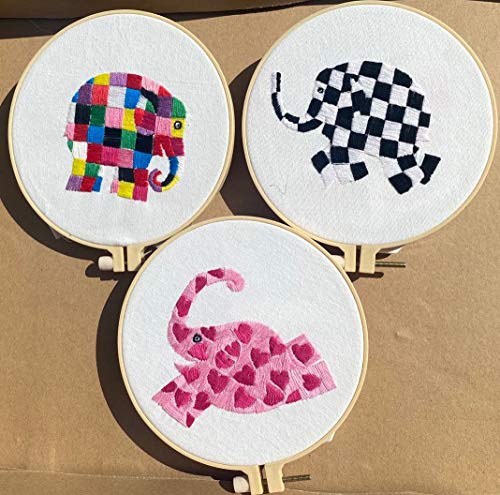 Max Stitch Design Vorgedruckte Baumwoll-Stickerei-Kits, einfach für Anfänger, Elefanten-Stickerei-Sets für Anfänger, 3 Stück Max Stitch Design Vorgedruckte Baumwoll-Stickerei-Kits, einfach für Anfänger, Elefanten-Stickerei-Sets für Anfänger, 3 Stück von Max Stitch