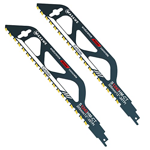 MaxAwe 2Stk Hartmetall Säbelsägeblatt, Säbelsägeblätter Stein, Sägeblatt Porenbeton, S1243HM 305mm Professionelles Zubehör Säbelsäge für rotem Backstein und Stein, für Einhell Bosch Dewalt Makita MaxAwe 2Stk Hartmetall Säbelsägeblatt, Säbelsägeblätter Stein, Sägeblatt Porenbeton, S1243HM 305mm Professionelles Zubehör Säbelsäge für rotem Backstein und Stein, für Einhell Bosch Dewalt Makita von MaxAwe