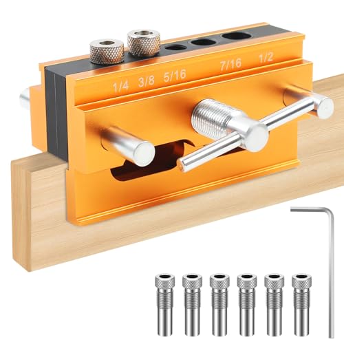 MaxAwe Holzbearbeitung Bohrschablone, Doweling Jig Kit Taschenloch für Schreiner 6/8/10mm, Positionierungsclip Einstellbare Bohrführung Puncher Locator mit 6 Bohren Drilling Bushing von MaxAwe