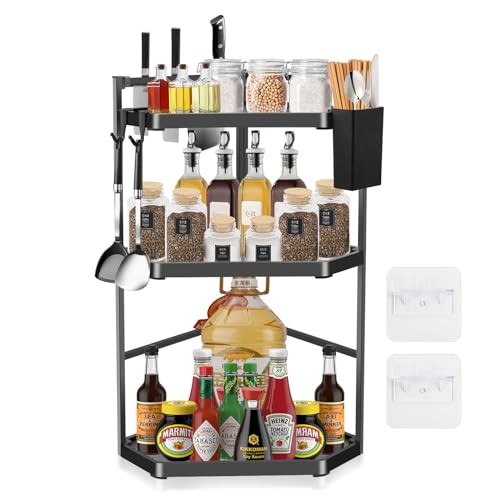 MaxEarn 3 Etagen Verstellbares Eck-Küchenregal, 60cm Extra Großes Arbeitsplatte Gewürzregal, Dreieckiges Wand-Gewürzregal aus Edelstahl, Eckregal Organizer für Küche und Badezimmer MaxEarn 3 Etagen Verstellbares Eck-Küchenregal, 60cm Extra Großes Arbeitsplatte Gewürzregal, Dreieckiges Wand-Gewürzregal aus Edelstahl, Eckregal Organizer für Küche und Badezimmer von MaxEarn