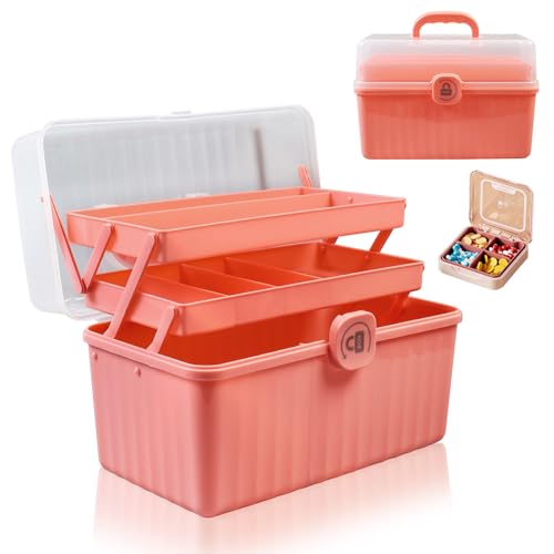 MaxEarn 3-Regal Medikamenten Aufbewahrung Groß, Hausapotheke Box Medizinbox, Medikamenten Organizer Box, Erste-Hilfe-Box, Medizinkoffer, Sortierbox füR Haarschmuck und Kosmetik (Rosa) von MaxEarn
