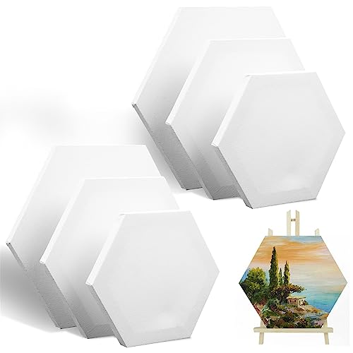 MaxEarn 6 Stück Hexagon Keilrahmen Set, 20cm/8", 25cm/10", 30cm/12" Sechseck Leinwand Gerahmte, Baumwolle Kunstleinwände zum Malen von Öl, Acryl, Aquarell, Gouache, Tempera und DIY von MaxEarn