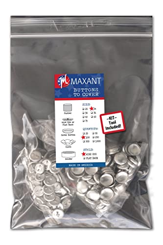 100 Knopfrohlinge zum Überziehen mit Draht Ösen - Größe 24 (16mm) mit Werkzeug - Cover Button von Maxant