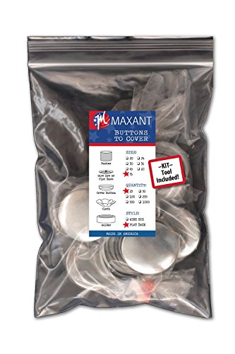 25 Knopfrohlinge zum Überziehen mit Flacher Rückseite - Größe 75 (47mm) mit Werkzeug - Cover Button von Maxant