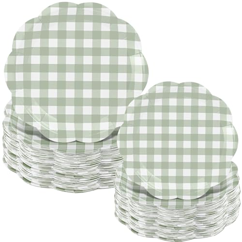 Maxdot 100 Stück Salbeigrün und Weiß Pappteller, Gingham-Partydekoration, 22,9 cm und 17,8 cm, kariert, kariert, Einweg-Dessertteller, Geschirr für Babyparty, Hochzeit, Geburtstag, Partyzubehör Maxdot 100 Stück Salbeigrün und Weiß Pappteller, Gingham-Partydekoration, 22,9 cm und 17,8 cm, kariert, kariert, Einweg-Dessertteller, Geschirr für Babyparty, Hochzeit, Geburtstag, Partyzubehör von Maxdot