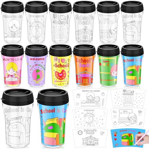 Maxdot 12 Becher zum Selbermachen, zum Ausmalen von Schulanfangen, 284 ml, zum Ausmalen von Kindern, zum Ausmalen von Partygeschenken, Basteln, Schulanfang, Klassenzimmer, Partybecher für von Maxdot