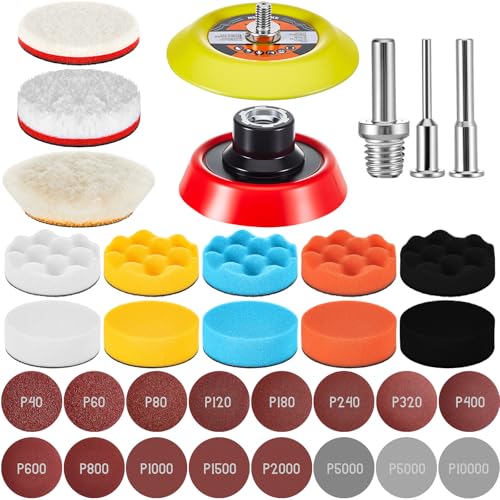 Maxdot 178-teiliges Auto-Schleifset, Bohraufsätze, Winkelschleiferscheiben, Schaumstoff-Polierpad, 7,6 cm, Polierpads, Trägeradapter, Schleifpapier für Auto, Holz, Metall, Glas, Harz von Maxdot