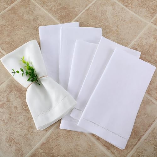 Maxdot Weiße Leinensaum-Servietten, Set mit 6 Stück, 50,8 x 50,8 cm, Leitersaum Stich, 100 % reines Leinen, waschbar, Cocktail-Servietten für Hochzeit, Sommer, Vatertag, Gedenktag, 4. Juli von Maxdot