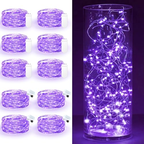 Maxee 10 Stück 2M Lila LED Lichterkette Batterie, Wasserdicht für DIY, Party, Stimmung Lichter, Weihnachtsdeko, Innen- und Außenbereich Deko, 4 Stück Quadratische + 6 Stück Flache Lichterkette von Maxee