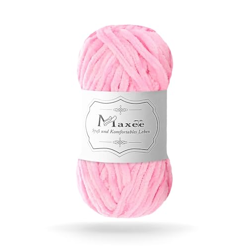 Maxee 100g Samtig Babywolle, Samt Chenille Garn mit Häkelwerkzeuge, Kuschelweich Velvet Chenillegarn Flauschige, Weich Plüschwolle Häkelgarn Wolle zum Stricken & Häkeln von Maxee