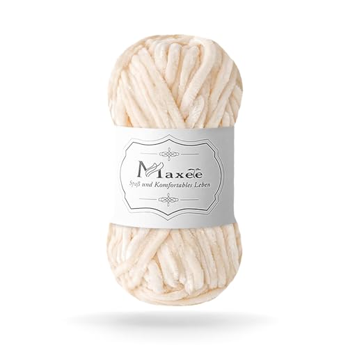 Maxee 100g Samtig Babywolle, Samt Chenille Garn mit Häkelwerkzeuge, Kuschelweich Velvet Chenillegarn Flauschige, Weich Plüschwolle Häkelgarn Wolle zum Stricken & Häkeln von Maxee