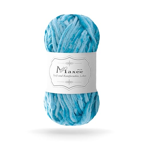 Maxee 100g Samtig Babywolle, Samt Chenille Garn mit Häkelwerkzeuge, Kuschelweich Velvet Chenillegarn Flauschige, Weich Plüschwolle Häkelgarn Wolle zum Stricken & Häkeln von Maxee