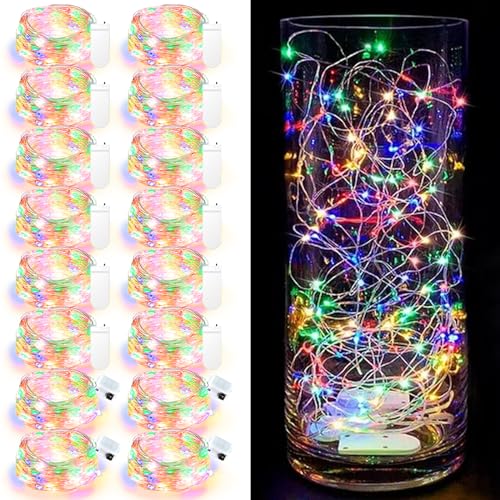 Maxee 16 Stück 3M Farbig LED Lichterkette Batterie, Wasserdicht für DIY, Party, Stimmung Lichter, Weihnachtsdeko, Innen- und Außenbereich Deko, 4 Stück Quadratische + 12 Stück Flache Lichterkette von Maxee