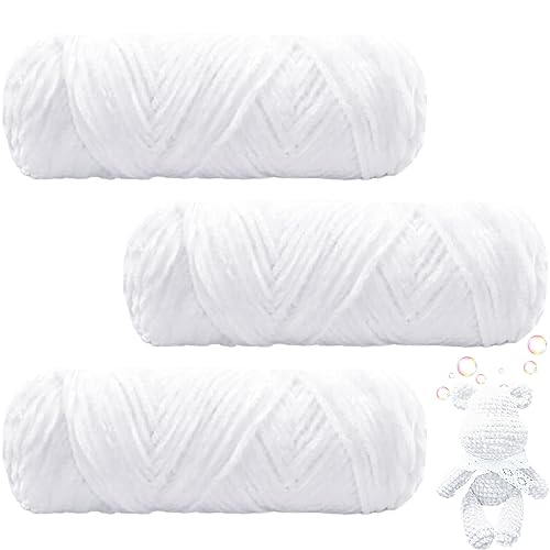 Maxee 300g(3×100g) Samtig Babywolle, Samt Velvet Wolle Chenille Garn, Kuschelweich Chenillegarn, Flauschige Weich Plüschwolle, Häkelgarn Wolle Zum Stricken & Häkeln von Maxee