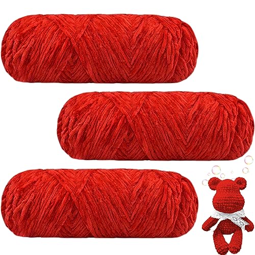 Maxee 300g(3×100g) Samtig Babywolle, Samt Velvet Wolle Chenille Garn, Kuschelweich Chenillegarn, Flauschige Weich Plüschwolle, Häkelgarn Wolle Zum Stricken & Häkeln von Maxee