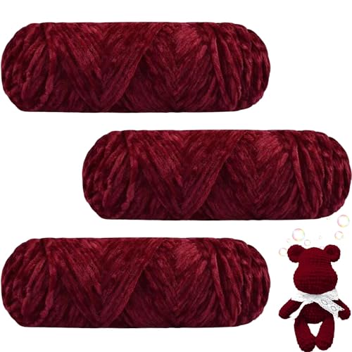 Maxee 300g(3×100g) Samtig Babywolle, Samt Velvet Wolle Chenille Garn, Kuschelweich Chenillegarn, Flauschige Weich Plüschwolle, Häkelgarn Wolle Zum Stricken & Häkeln von Maxee