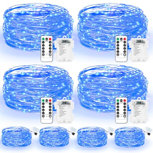 Maxee 4 Stück 10M + 4 Stück 3M LED Lichterkette Batterie, 8 Modi Fernbedienung mit Timer Lichterkette, IP65 Wasserdichte, Außen Lichterkette Draht für Weihnachten Innen Aussen Deko, Blau Maxee 4 Stück 10M + 4 Stück 3M LED Lichterkette Batterie, 8 Modi Fernbedienung mit Timer Lichterkette, IP65 Wasserdichte, Außen Lichterkette Draht für Weihnachten Innen Aussen Deko, Blau von Maxee