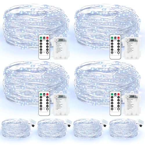 Maxee 4 Stück 10M + 4 Stück 3M LED Lichterkette Batterie, 8 Modi Fernbedienung mit Timer Lichterkette, IP65 Wasserdichte, Außen Lichterkette Draht für Weihnachten Innen Aussen Deko, Karme Farben Maxee 4 Stück 10M + 4 Stück 3M LED Lichterkette Batterie, 8 Modi Fernbedienung mit Timer Lichterkette, IP65 Wasserdichte, Außen Lichterkette Draht für Weihnachten Innen Aussen Deko, Karme Farben von Maxee