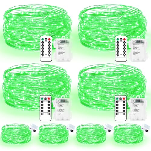 Maxee 4 Stück 20M + 4 Stück 3M LED Lichterkette Batterie, 8 Modi Fernbedienung mit Timer Lichterkette, IP65 Wasserdichte, Außen Lichterkette Draht für Weihnachten Innen Aussen Deko, Grün von Maxee