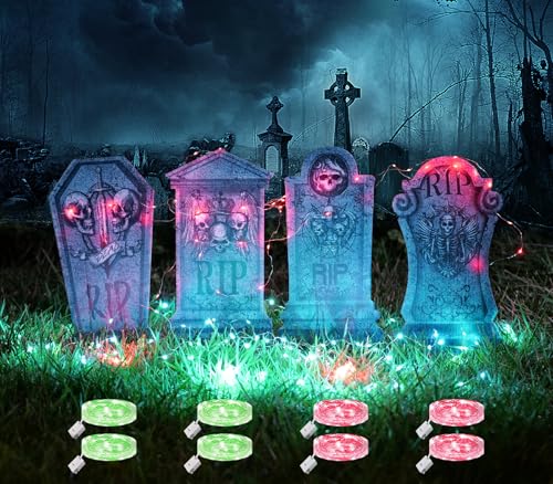 Maxee 4 Stück Halloween Glühendes Grabsteine Deko mit 8 Stück 3 Meter Lichterkette, Wasserdichtes Grabstein Schilde, Außen Dekoration Set für Rasenhof Hinterhof Haunted Friedhof Zombie Party Grün Rot Maxee 4 Stück Halloween Glühendes Grabsteine Deko mit 8 Stück 3 Meter Lichterkette, Wasserdichtes Grabstein Schilde, Außen Dekoration Set für Rasenhof Hinterhof Haunted Friedhof Zombie Party Grün Rot von Maxee