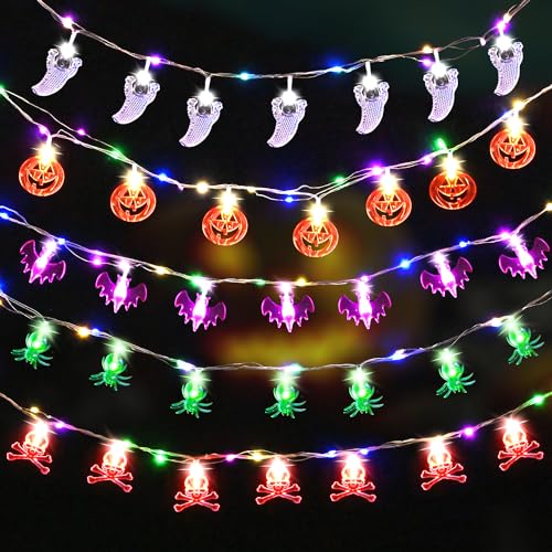 Maxee 5 Stück Halloween Lichterkette, Extra mit 5 Stück 2 Meter Bunte Lichterketten, 1.5 Meter 10LEDs Kürbis, Weißer Geist, Fledermaus, Spinne, Skelett, Halloween Party Dekoration Drinnen Draußen Maxee 5 Stück Halloween Lichterkette, Extra mit 5 Stück 2 Meter Bunte Lichterketten, 1.5 Meter 10LEDs Kürbis, Weißer Geist, Fledermaus, Spinne, Skelett, Halloween Party Dekoration Drinnen Draußen von Maxee