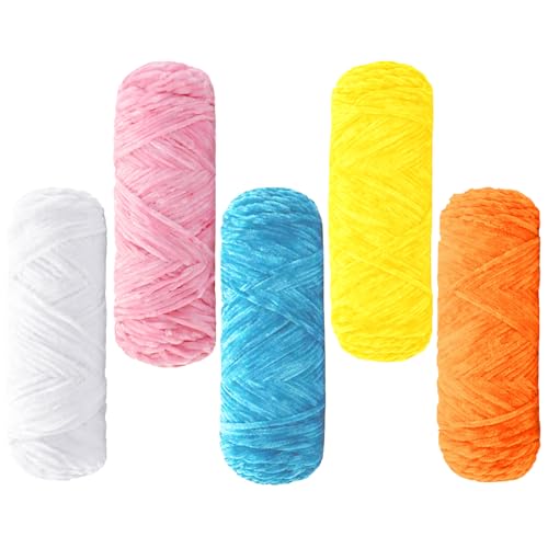 Maxee 500g(5×100g) Samtig Babywolle, Samt Velvet Wolle Chenille Garn, Kuschelweich Chenillegarn, Flauschige Weich Plüschwolle, Häkelgarn Wolle Zum Stricken & Häkeln-22 von Maxee