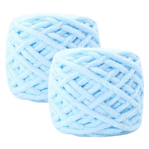 Maxee Chenille Wolle Garn 180 g(90 g*2), ca.130 m, Super Soft Knitting, Chunky Grobstrick Weiches Wollgarn zum Häkeln, Chenille zum Weben von Schals, Mützen, Decken, Zierkissen-Wasserblau von Maxee