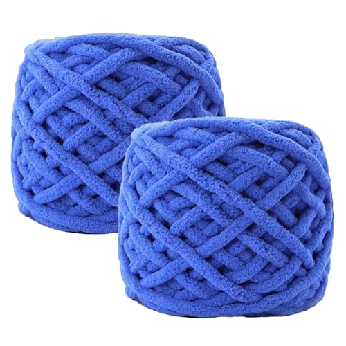 Maxee Chenille Wolle Garn 180 g(90 g*2), ca.130 m, Super Soft Knitting, Chunky Grobstrick Weiches Wollgarn zum Häkeln, Chenille zum Weben von Schals, Mützen, Decken, Zierkissen-Blau 18 von Maxee