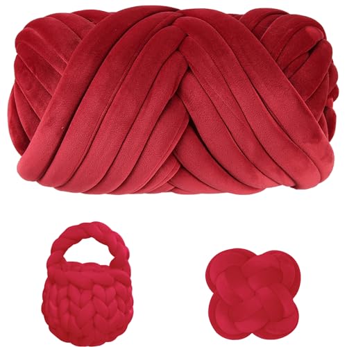 Maxee Dicke Wolle Garn 500g, Chunky XXL Wolle zum Handstricke, Schlauchgarn Armstricken Knitting Wolle, Sperrige Textilgarn zum häkeln für körbe, Decke, Kissen, Rucksack, Haustierkorb(Velvet Weinrot) von Maxee