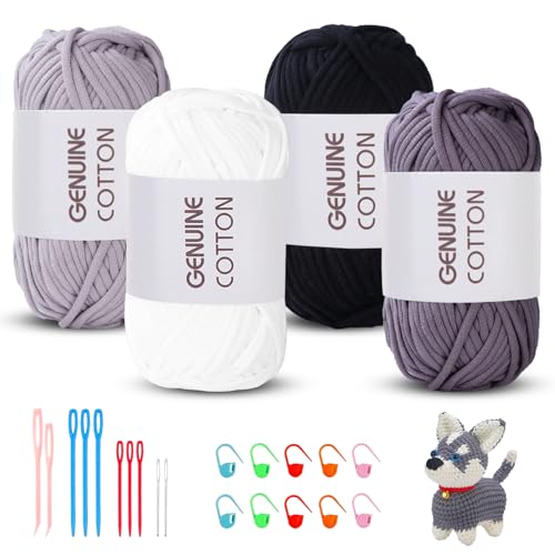 Maxee Häkelgarn für Anfänger, 200g (50gx4 Farbe) Kein Geteiltes Garn, Dickes Garn Baumwolle zum Häkeln, Häkeln Amigurumi Wolle, Klobiges Baumwollgarn Einfaches Strickgarn zum Häkeln Stricke von Maxee