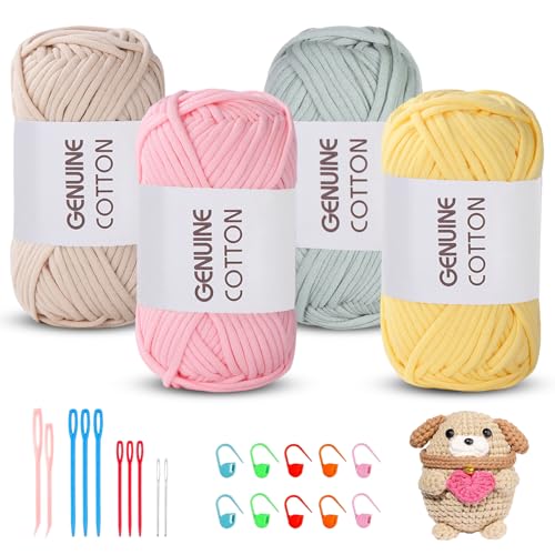Maxee Häkelgarn für Anfänger, 200g (50gx4 Farbe) Kein Geteiltes Garn, Dickes Garn Baumwolle zum Häkeln, Häkeln Amigurumi Wolle, Klobiges Baumwollgarn Einfaches Strickgarn zum Häkeln Stricke von Maxee