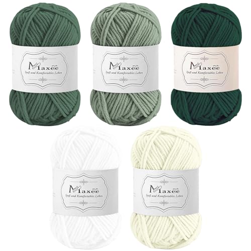 Maxee Häkelgarn 250g (50g*5 Farbe), Acryl Wolle Zum Stricken, Garn zum Häkeln und Stricken, Hand Knitting Yarn Set, Handstrickgarn Baumwollgarn für Häkeln, Wolle zum Stricken und Kunsthandwerk von Maxee