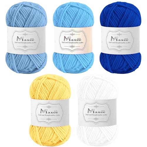 Maxee Häkelgarn 250g (50g*5 Farbe), Acryl Wolle Zum Stricken, Garn zum Häkeln und Stricken, Hand Knitting Yarn Set, Handstrickgarn Baumwollgarn für Häkeln, Wolle zum Stricken und Kunsthandwerk von Maxee
