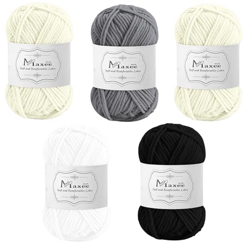 Maxee Häkelgarn 250g (50g*5 Farbe), Acryl Wolle Zum Stricken, Garn zum Häkeln und Stricken, Hand Knitting Yarn Set, Handstrickgarn Baumwollgarn für Häkeln, Wolle zum Stricken und Kunsthandwerk von Maxee
