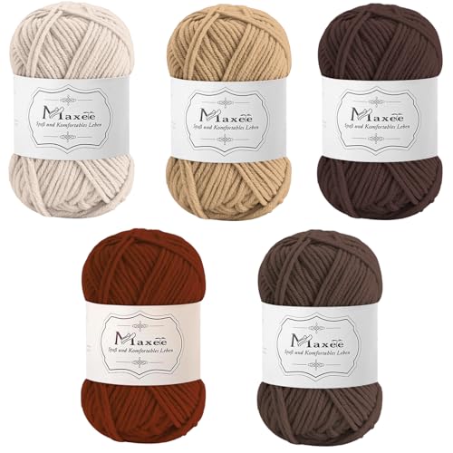 Maxee Häkelgarn 250g (50g*5 Farbe), Acryl Wolle Zum Stricken, Garn zum Häkeln und Stricken, Hand Knitting Yarn Set, Handstrickgarn Baumwollgarn für Häkeln, Wolle zum Stricken und Kunsthandwerk von Maxee