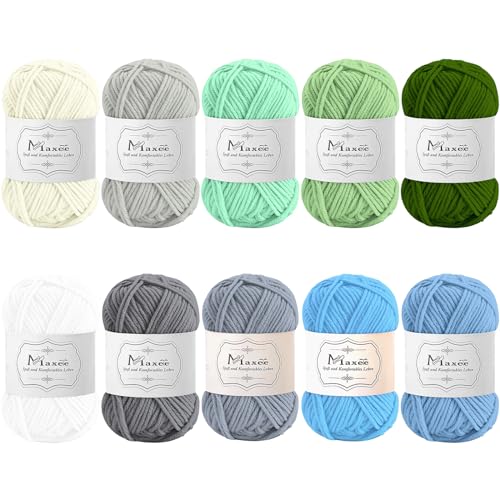 Maxee Häkelgarn 500g (50g*10 Farbe), Acryl Wolle Zum Stricken, Garn zum Häkeln und Stricken, Hand Knitting Yarn Set, Handstrickgarn Baumwollgarn für Häkeln, Wolle zum Stricken und Kunsthandwerk von Maxee