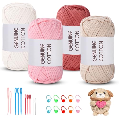 Maxee Häkelgarn für Anfänger, 200g (50gx4 Farbe) Kein Geteiltes Garn, Dickes Garn Baumwolle zum Häkeln, Häkeln Amigurumi Wolle, Klobiges Baumwollgarn Einfaches Strickgarn zum Häkeln Stricke von Maxee