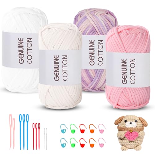 Maxee Häkelgarn für Anfänger, 200g (50gx4 Farbe) Kein Geteiltes Garn, Dickes Garn Baumwolle zum Häkeln, Häkeln Amigurumi Wolle, Klobiges Baumwollgarn Einfaches Strickgarn zum Häkeln Stricke von Maxee