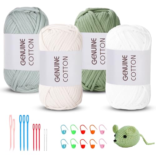 Maxee Häkelgarn für Anfänger, 200g (50gx4 Farbe) Kein Geteiltes Garn, Dickes Garn Baumwolle zum Häkeln, Häkeln Amigurumi Wolle, Klobiges Baumwollgarn Einfaches Strickgarn zum Häkeln Stricke von Maxee
