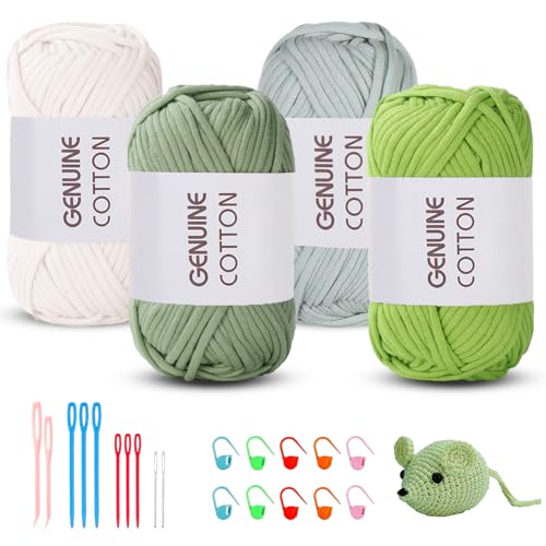 Maxee Häkelgarn für Anfänger, 200g (50gx4 Farbe) Kein Geteiltes Garn, Dickes Garn Baumwolle zum Häkeln, Häkeln Amigurumi Wolle, Klobiges Baumwollgarn Einfaches Strickgarn zum Häkeln Stricke von Maxee